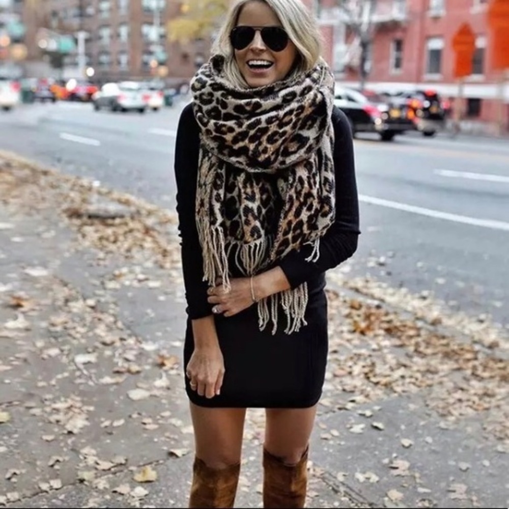 Oversized Leopard‎ Print Tassel Scarf